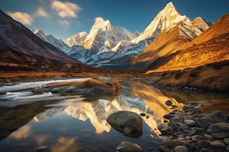 Nepal: A Breathtaking Sunrise Over the Majestic Himalayan Mountainsの素材