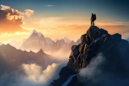 Conquering the Heights: A Thrilling Adventure in the Himalayan Mountains with climber ar 3 2 irag439995 relaxed_98の素材