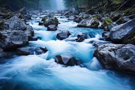 Serene Serenade: Immersing in the Enchanting Blue Waters of Mountain River Streamの素材