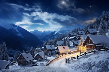 Mystical Beauty: Exploring a Carpathian Mountain Village under the Rising Moon with Woo_99の素材