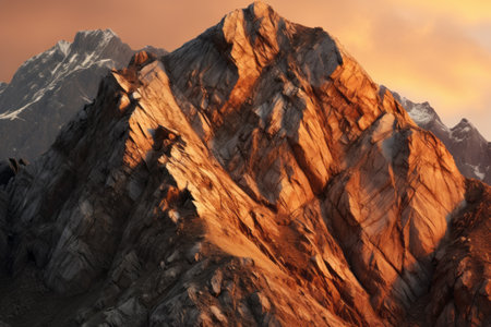 Serene Sunset Silhouette: Marveling at the Majesty of a Mountain Wallの素材