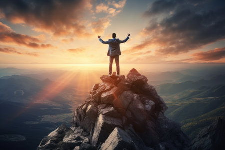 Scaling the Summit: Embracing Success and Leadership at Sunsetの素材