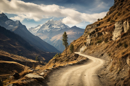 Captivating Views of the Serene Himalayan Countryside: High-Resolution File of a Scenic Mountain Road in India, Ideal for Large Format Printingの素材