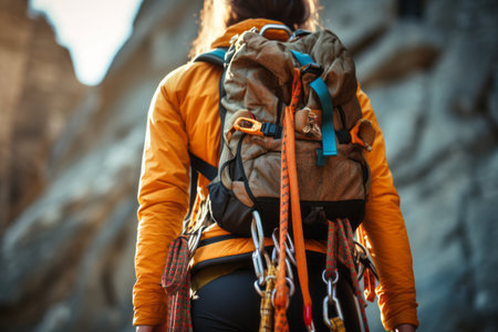 Exploring the Safest Ascend: A Detailed Look at Climbing Equipment - Ropes, Carabiners, Harness, and Belay (Close-Up Shot o_96)の素材