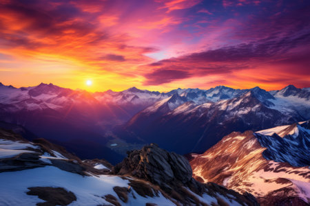 Enchanting Austrian Alps: Capturing the Serenity of a Colorful Sunset atop the Mountainの素材