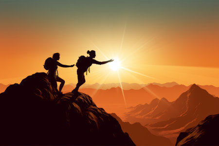 A Bonding Journey: Two Hikers Scaling the Heights of S_97 Togetherの素材