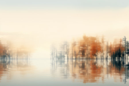 Mystical Serenity: A Defocused Abstract Journey Through Lake Horizon Treesの素材