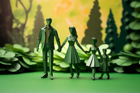 The Joy of Togetherness: Exploring the Family Concept through Paper Dolls Frolicking in a Green Parkの素材