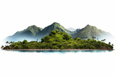Exploring the Serene Beauty: Panoramic Views of Isolated Island Hills and Majestic Mountainsの素材