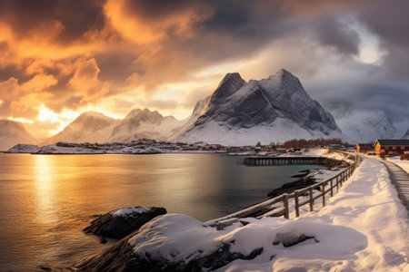 The Majestic Encounter: The Dramatic Light of Winter Storm Clouds Sweeping Over Distant Mountainsの素材