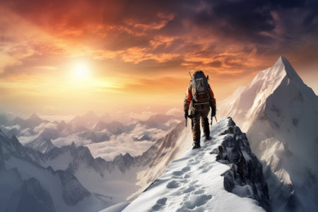 Conquering the Summit: A Fearless Winter Sports Climber Reaches New Heights in '95の素材