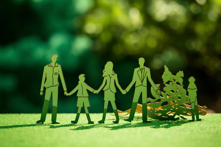 The Joyful Unity: Family Paper Dolls Enjoying a Stroll in the Parkの素材