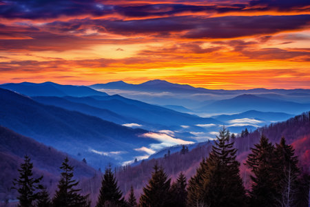 Nature's Dazzling Display: A Majestic Sunset in Great Smoky Mountains National Parkの素材