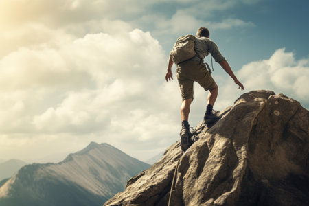 Unstoppable Determination: A Fit Young Man Conquers the Highest Peakの素材