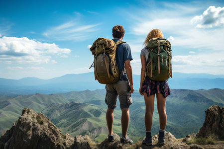 Exhilarating Bliss: A Spectacular Mountain Adventure with a Joyful Coupleの素材