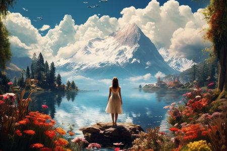 A Breathtaking Collage of a Fantastic Sunny Day in a Mountain Lake by Bea_98の素材