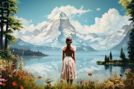 Serenity Meets Artistry: Awe-Inspiring Collage of a Fantastic Sunny Day at Mountain Lake by Bea_99の素材