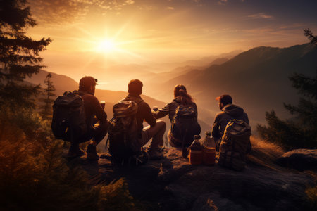 Unforgettable Adventures: A Group of Friends Embarks on an Epic Mountain Camping Tripの素材