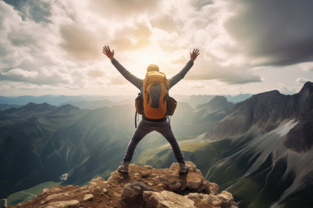 Thrilled Adventurer: Conquering New Heights with Joy and Triumphの素材