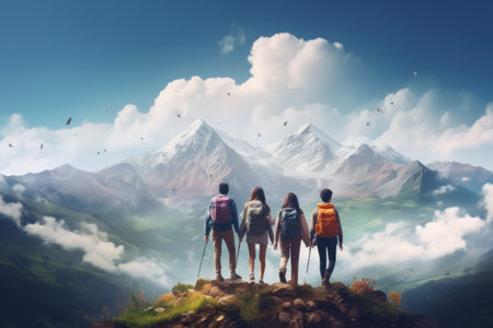 Mountain Adventurers: A Joyful Journey with Four Happy Friends (t_97)の素材