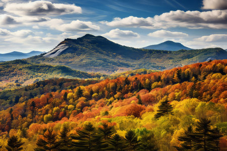 Enchanting Autumn Splendor: Exploring the Forested Mountain Landscape at the Peak of Fall Foliageの素材