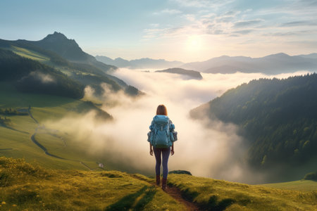 Empowered Wanderlust: A Girl's Awe-Inspiring Journey to the Mountain Peakの素材
