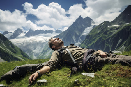The Serenity of High Mountain Valleys: A Hiker's Blissful Restの素材
