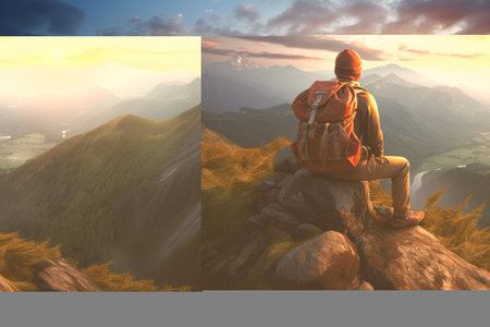 Serene Delights: A Hiker's Blissful Sunrise Retreat atop Mount 3 2 irag439995の素材