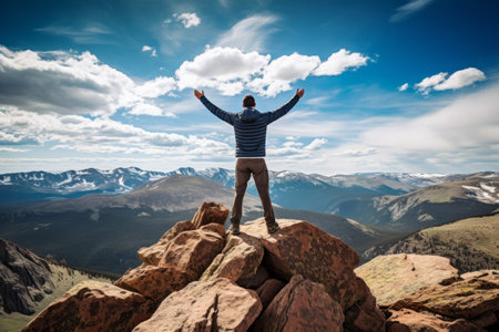 The Triumph of a Successful Hiker: Conquering the Rocky Mountains in Colorado, USAの素材