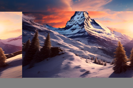 Frozen Majesty: Experiencing the Idyllic View of the Snowcapped Matterhorn Mountain Peakの素材