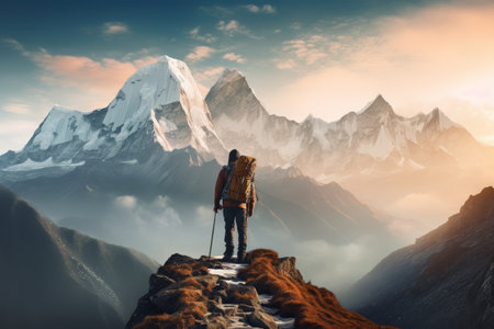 Hiking to New Heights: Conquering the Himalayas for an Adventurous Traveler's Sporty Lifestyleの素材