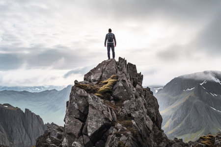 Defying Heights: Capturing the Adventurous Spirit of a Young Man Mountaineerの素材