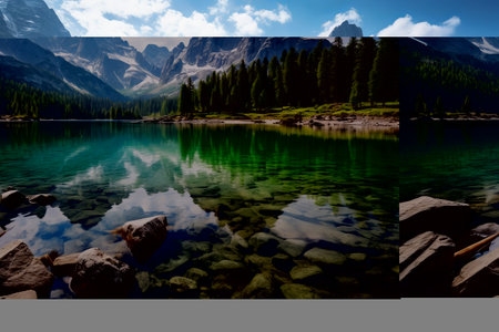 Majestic Beauty: A Captivating Mountain Lake View in a Serene Valleyの素材