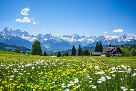 Nature's Paradise: Captivating Alpine Scenery with Lush Green Meadowsの素材