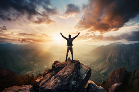 Reaching New Heights: The Adventurous Hiker Rising Above Challenges on Cli_97の素材