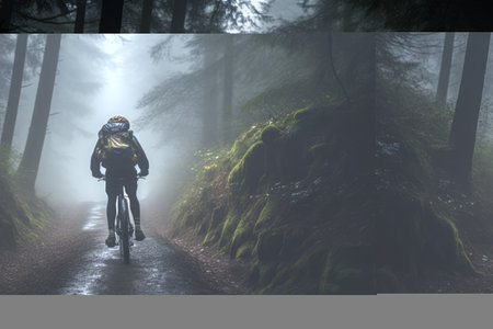 Adventurous Man: Conquering Mountains with his Bike on His Shoulderの素材