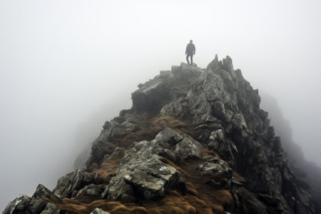 Mystical Encounters: A Man on Top of the Fog-Covered Mountainの素材