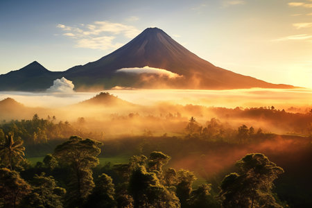 Enchanting Sunrise at Volcano Island Mountain Landscape: A Spectacular Nature's Beautyの素材