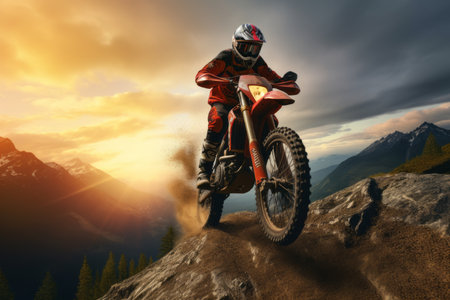 Daringly Dominant: A Fearless Professional Motorcyclist in Full Moto Gear Tackling the Road at 95 MPHの素材