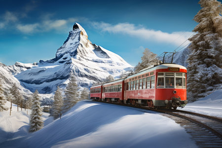 The Stunning Matterhorn Switzerland Winter Tourist Train Capturing the Majestic Matterhorn _96の素材