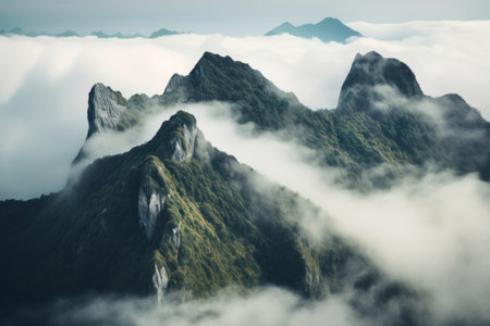 Mystical Vistas: The Enigmatic Mountain in Cloud and Fog!の素材