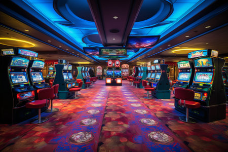 The Futuristic Ambiance of an Abandoned Casino: Exploring the Surreal Empty Hall with Game Machinesの素材