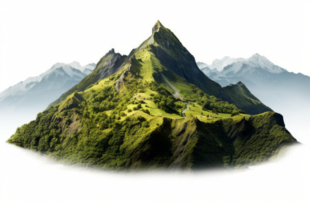 Serene Landscape: A Montage of Mountain Islands and Isolated Hills on White Canvasの素材