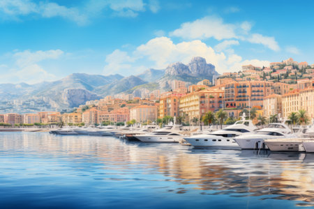 Incredible Monte Carlo: A Breathtaking Panorama of Luxury Yachts and Apartments in Monaco's Picturesque Harborの素材