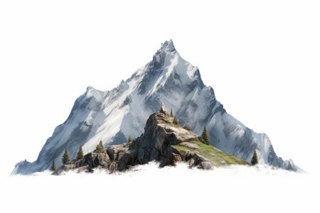 Serene White Background: Surreal Mountain Isolationの素材