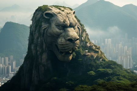 Capturing the Majestic Mountain Lion Rock in Serene Hong Kongの素材