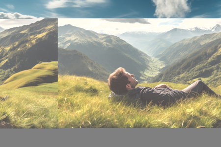 Serene Hiker: Embracing Tranquility Amidst Majestic Mountain Valleysの素材