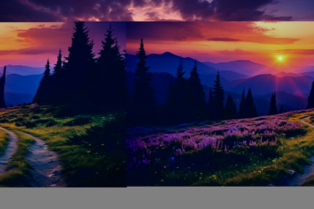 Captivating Serenity: Majestic Sunset in the Carpathian Mountains Landscape of Ukraineの素材