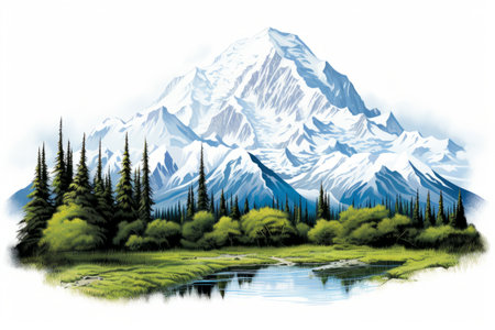 Denali: Majestic Isolation - North America's Tallest Peak on a White Canvasの素材