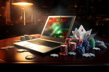 Unwinding with a Game of Online Poker: Laptop, Chips, and a Relaxed Atmosphereの素材
